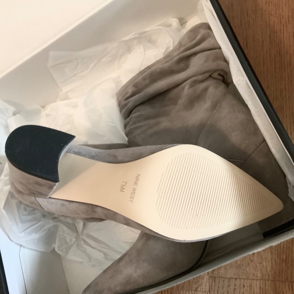 Nine West Cames Slouch Booties Grey Suede Leather Pointed Toe Mid-Calf Boots 7 - Picture 4 of 7